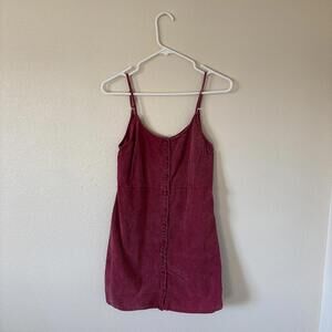 Sadie & Sage Lightweight Washed Cherry Corduroy Button Down Midi Dress Sz Small